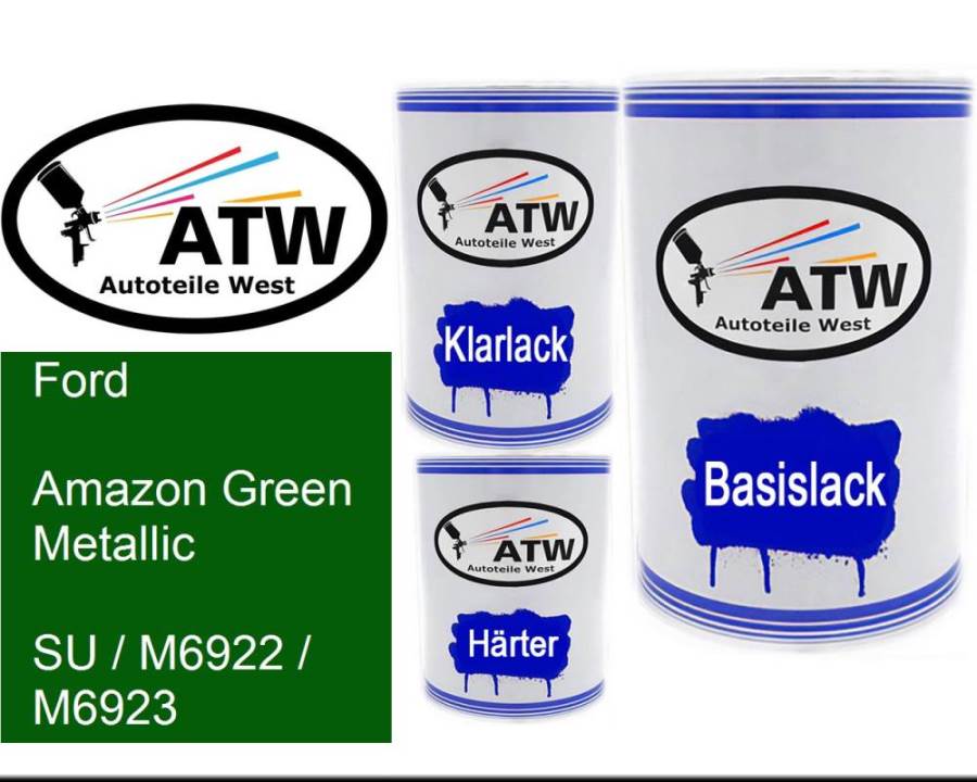 Ford, Amazon Green Metallic, SU / M6922 / M6923: 500ml Lackdose + 500ml Klarlack + 250ml Härter - Set, von ATW Autoteile West.